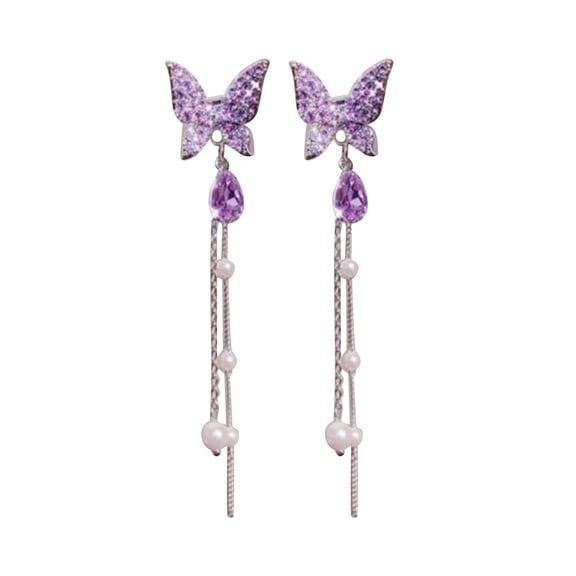 YYKihy New Fashion Butterfly Earrings Full Diamond Pearl Long Tassel Stud Earrings