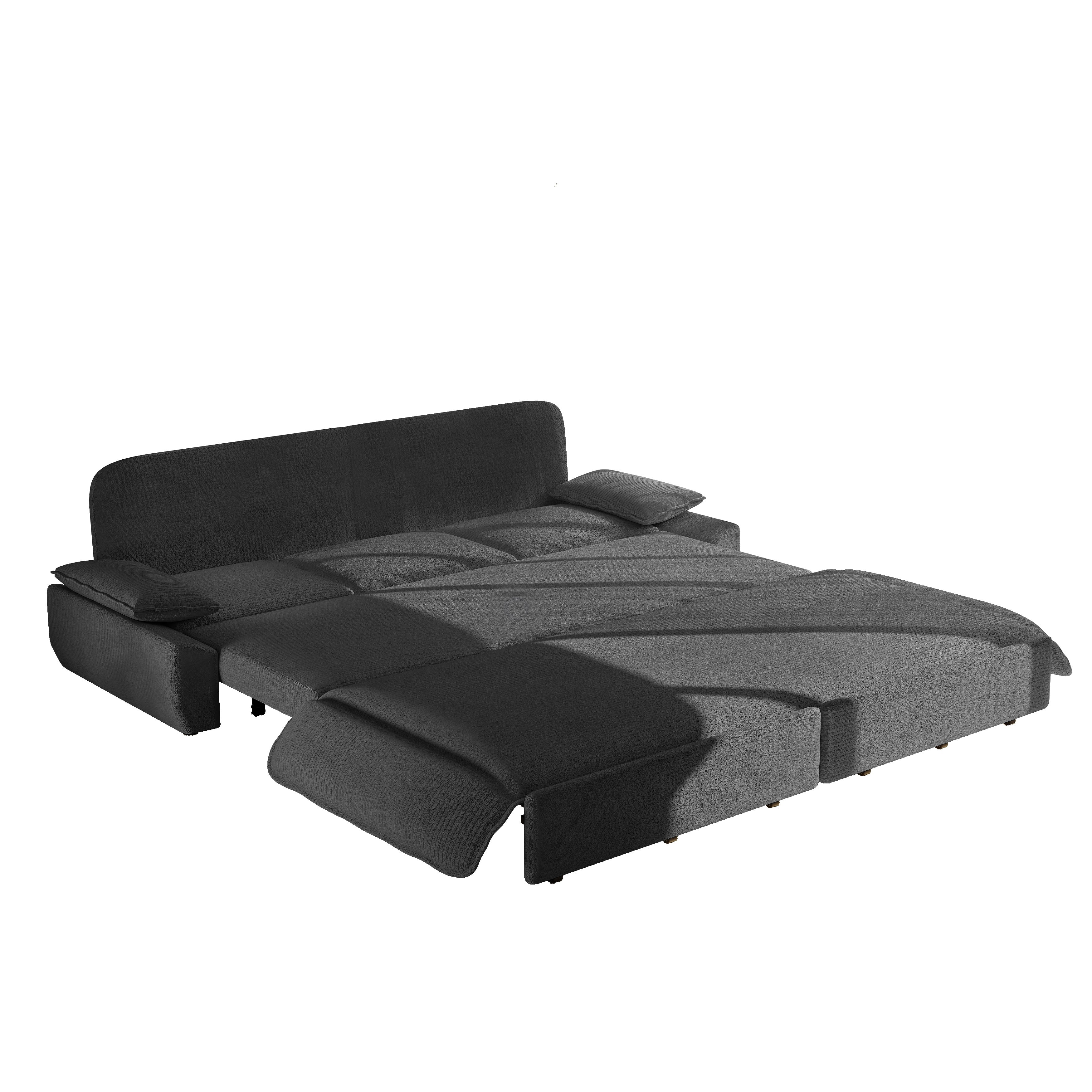 3-in-1 King Size Sleeper Sofa Bed, 94.5" Corduroy Convertible Pull Out Couch with Steel Frame, Modern Folding Lounge Sofa for Living Room, Dark Gray