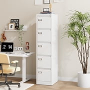 Fesbos 5 Drawer File Cabinet with Lock, Filing Cabinets for Home Office,18 Deep Vertical Metal White Office File Storage Cabinet Organizer for Letter/Legal / A4