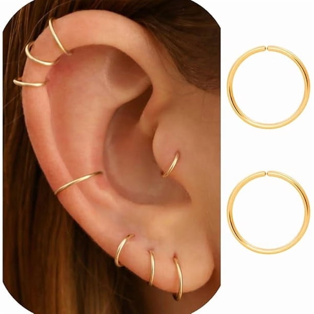 Chenchen Small Thin Hoop Earrings for Women,Tiny Huggie Hoop Rings for Cartilage,Helix,Targus,Conch,Nose,22g/24g/20g,14K Gold Filled/Sterling Silver/Rose Gold,5mm/6mm/7mm/8mm/9mm/10mm