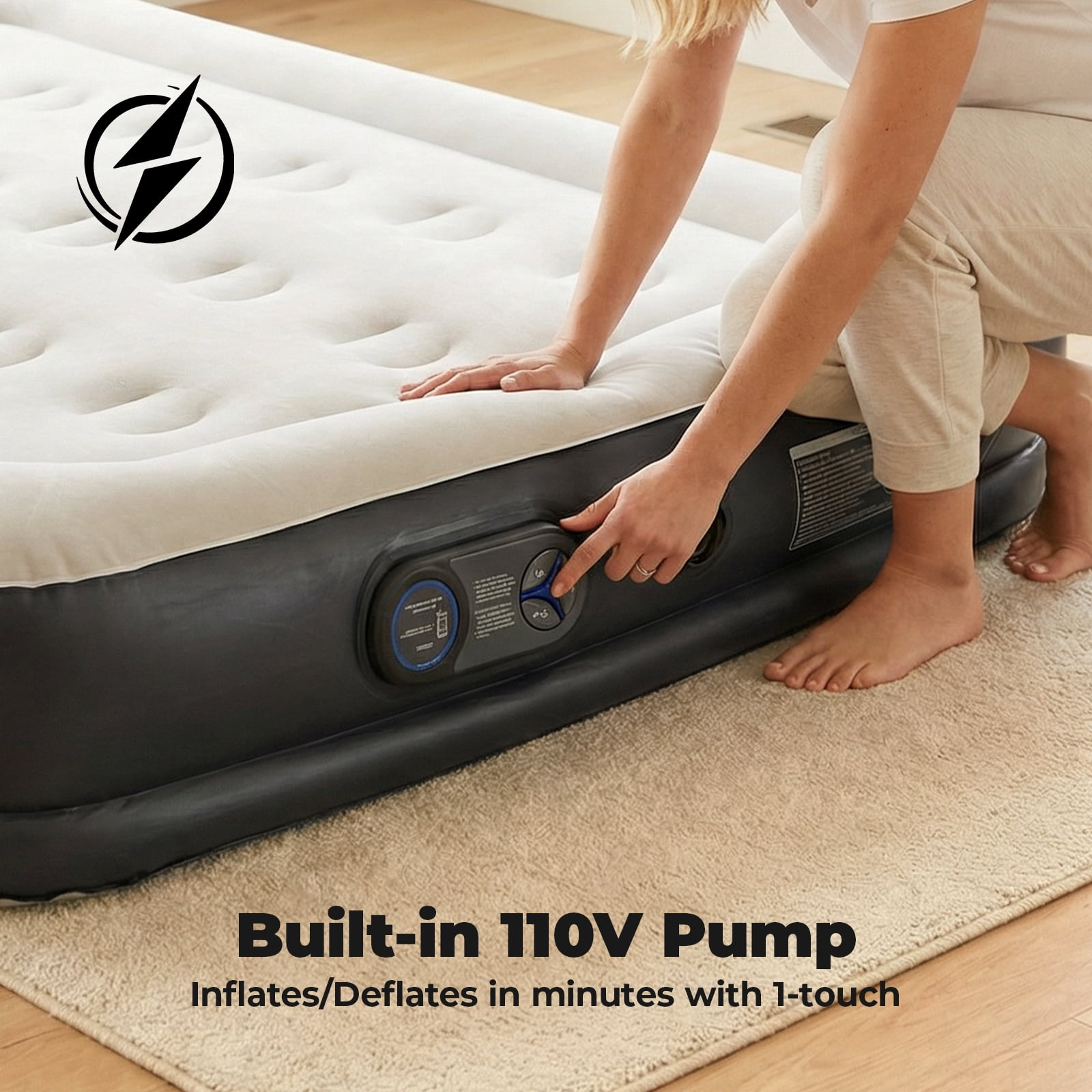 Alvantor Air Mattress, Built-in Pump, Fast Inflation, 660lbs Support, Comfort Flocking Top,Twin/Queen 16/18/22 in Black