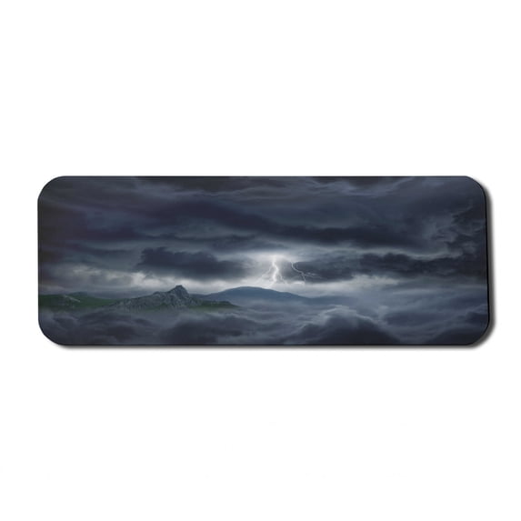 Nature Computer Mouse Pad, Dark Stormy Sky over Mountains Like Fictional Powerful Nature Image, Rectangle Non-Slip Rubber Mousepad Large, 31" x 12" Gaming Size, Blue, by Ambesonne