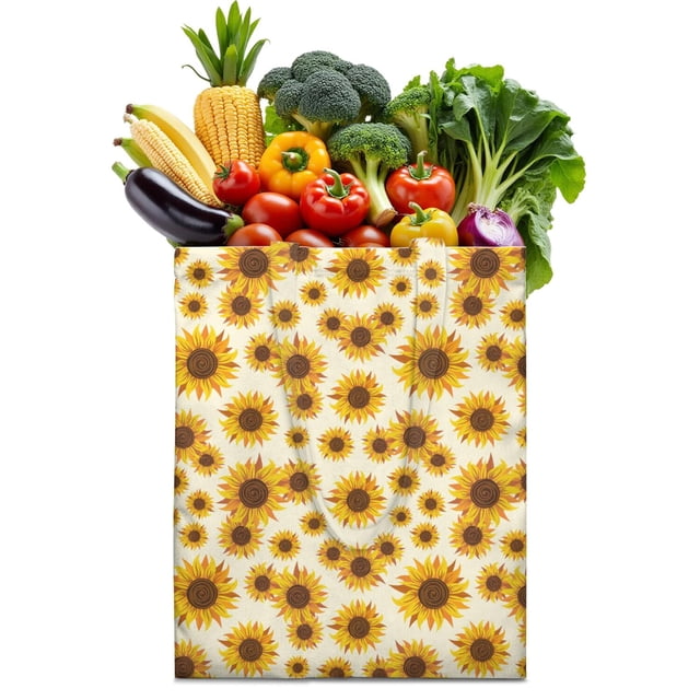 Sac de Courses Pliable Tournesol Floral Boho - Lavable et Durable, Réutilisable pour Femmes