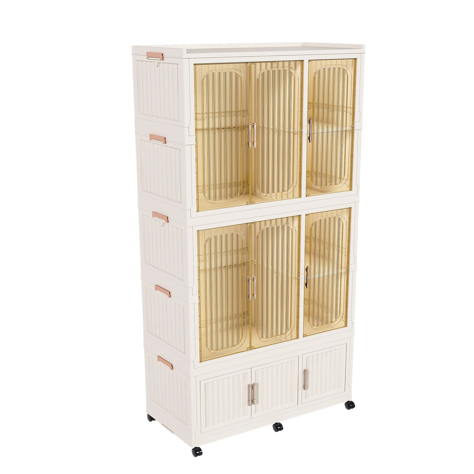 Resenkos Portable Wardrobe Closet Storage Organizer For Clothes,Clothes Dresser, 9 Magnetic Doors-9 Cubes & 2 Hanging Rod,6 pcs hangers, Cream White
