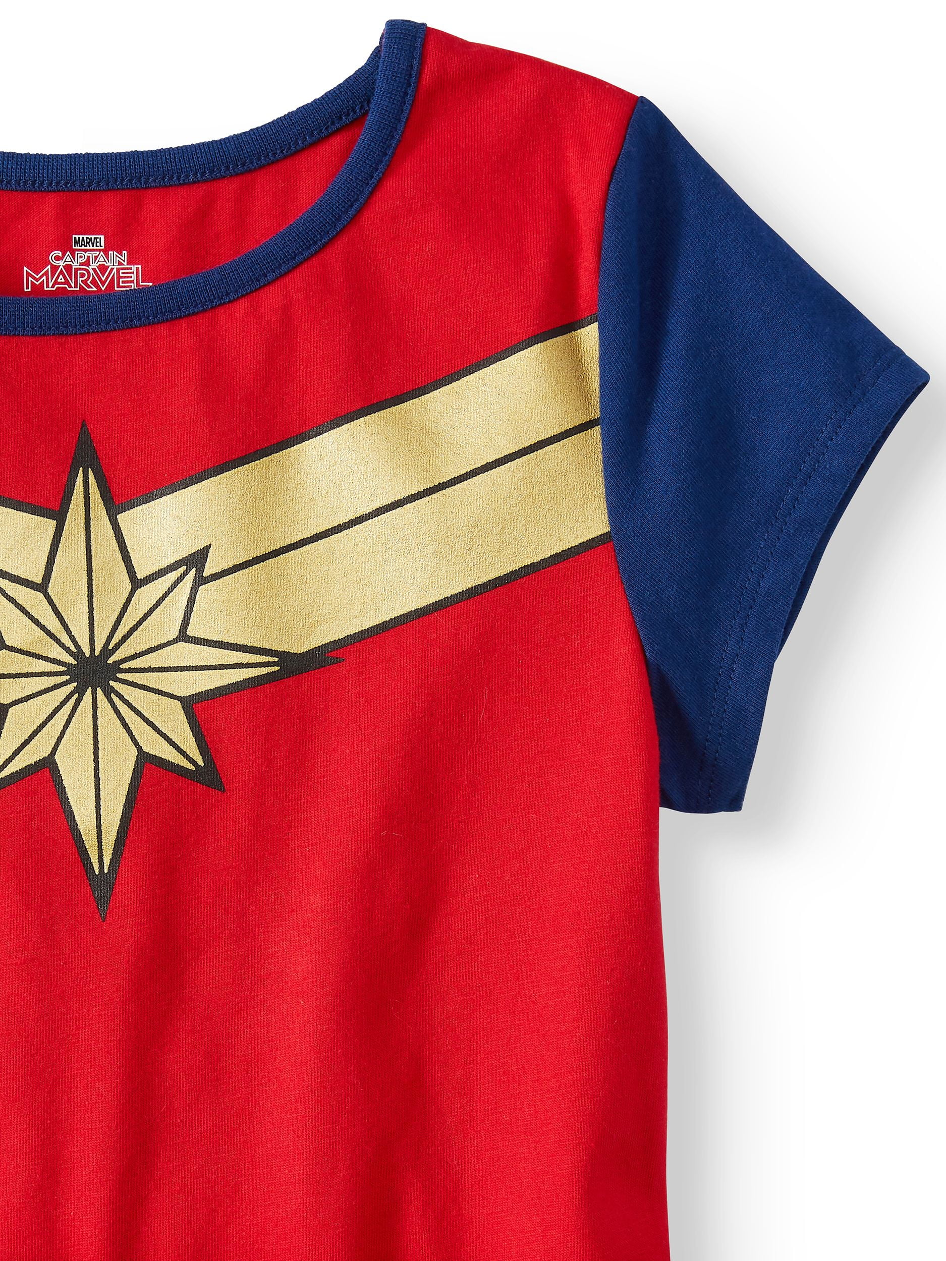 2-Piece Outfit Red//Blue Girls Captain Marvel Tee and Foil Tulle Tutu Skirt