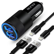 AILKIN USB Car Charger,Dual USB Car Charger Adapter with 2Pack Charging Cable 6ft Car Socket Cigarette Lighter QC3.0/2.4A Compatible with iPhone 14/13/12/11 Car Charger（Black)