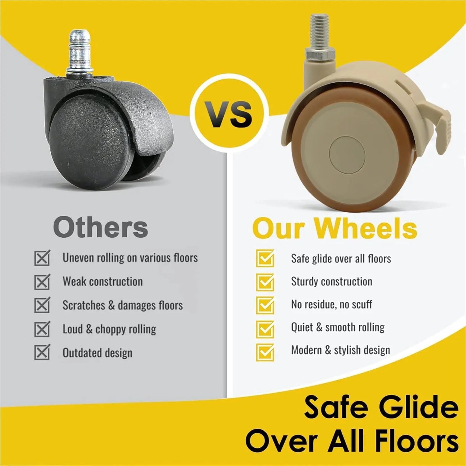 2" Stem Casters Replacement Casters 4Pcs Threaded Swivel Furniture Caster Wheels With Brakes 90Lbs ,Reliable
