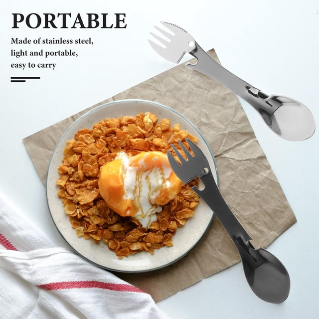 Phenofice 4Pcs Multifunctional Design Utility Spork with Fork Spoon for Camping and Travel