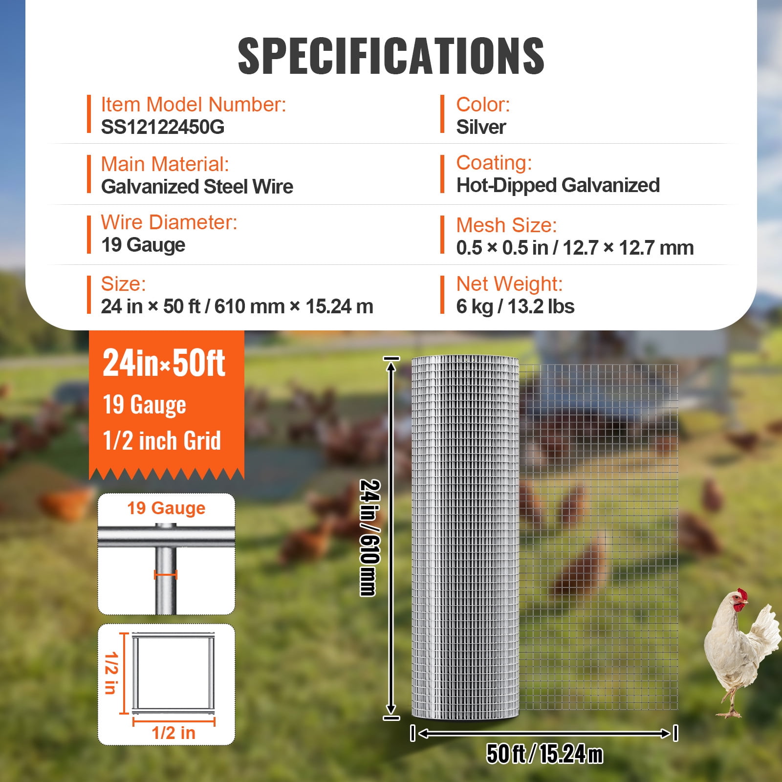 Favory Hardware Cloth,  Hot Dipped Galvanized Wire Mesh Roll, Chicken Wire Fencing, Wire Mesh for Rabbit Cages, Garden, Small Rodents