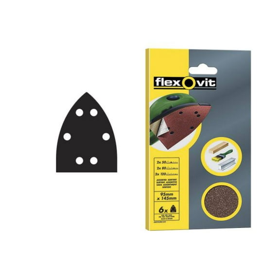 Flexovit - Detail Hook & Loop Sanding Sheets 95x145mm Medium 80G (Pack 6)