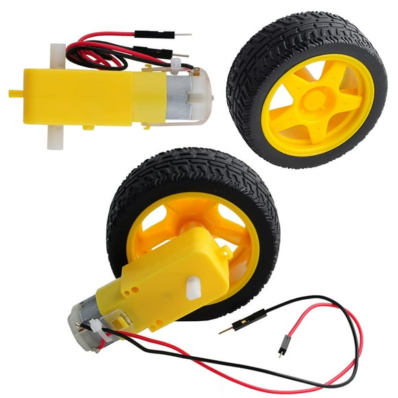 Wishiot 2pcs DC3-6V TT Motor 1:48 Reduction Ratio 200RPM Dual Shaft Gearbox with Hookup Wires Male Dupont Connector + 2pcs 65mm Tire Wheel for Arduino Micro:bit Smart Car Chassis Robotics DIY Project