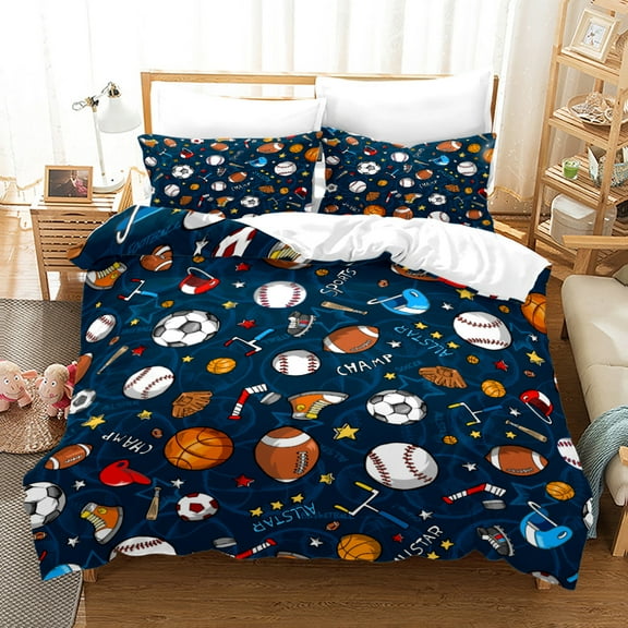 YJHDM Ball Themed Bedding Set 3D Sports Duvet Cover Pillowcase 2/3 Pieces for Men and Boys Teens