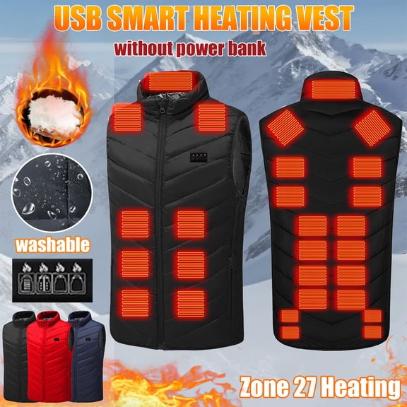 CFLVAEK Heated Vest for Men Women Electric Heat Vest 3 Gear Adjustable 27 Heating Zones Heated Coats Winter Warm Outwear Vests Without Power Bank Size XXXL