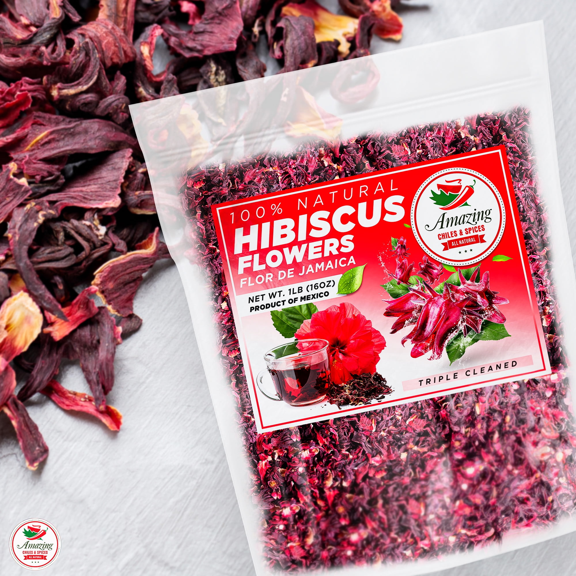 Hibiscus Flowers 1lb (16oz) Premium, All Natural, Triple Cleaned