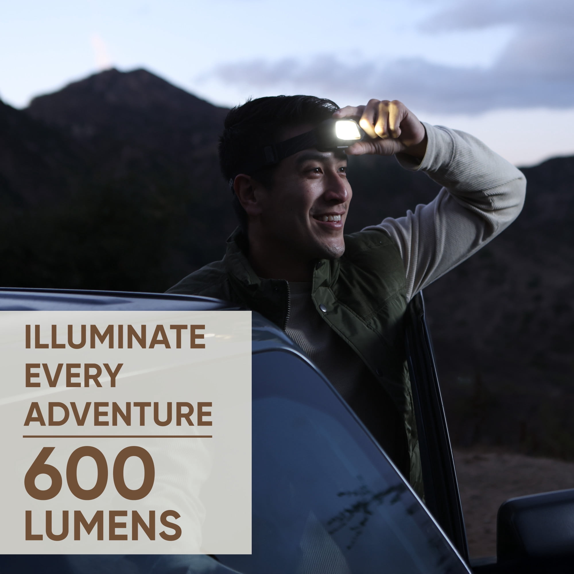 Jeep Rechargeable LED Headlamp, 600 Lumens, Hybrid Design, Lightweight and Bright for Running, Jogging, Hunting, Hiking, Tactical and Outdoor Use