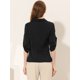 thumbnail image 4 of Blusa de trabajo Allegra K para mujer cuello de solapa cuello en V manga 3/4 enrollable Negro M, 4 of 5