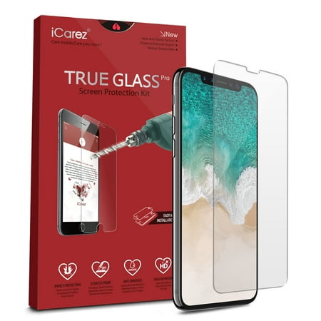 iCarez [0.2MM Tempered Glass ] Screen Protector for iPhone X Easy Install [ 2-Pack 0.2MM 9H 2.5D] Case Friendly with Lifetime Replacement Warranty - Retail