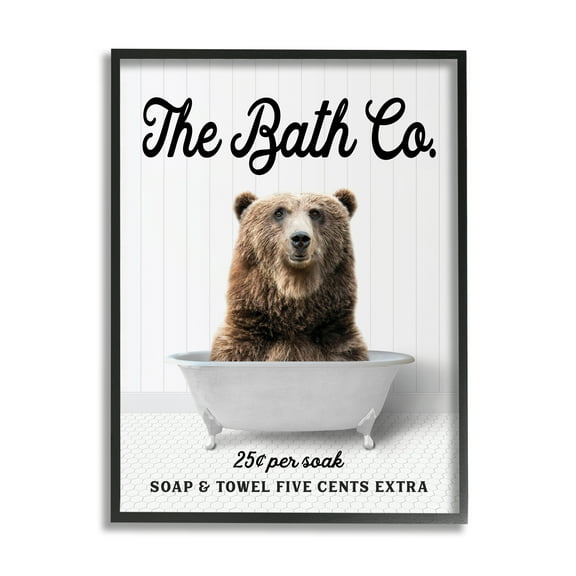 Stupell Industries Vintage Bath Ad Bear Animals & Insects Painting Black Framed Art Print Wall Art, 11 x 14