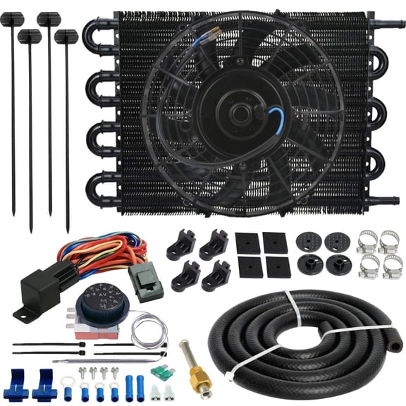 8 Pass 3/8 Transmission Oil Cooler Electric Fan Adjustable Thermostat Wiring Kit