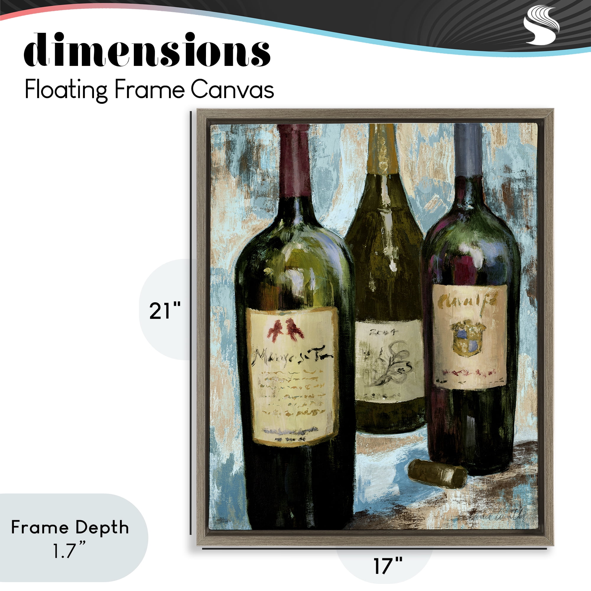 Stupell Industries Labeled Wine Bottle Trio Brown Framed Floater Canvas Wall Art, design by Lanie Loreth