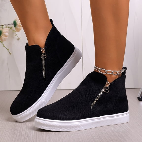 Willtoo Womens Side Zip High Top Slip On Trainer Lightweight Faux Suede Casual Non Slip Walking Shoes for Fall Winter Daily Shopping Commute