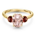 thumbnail image 3 of Gem Stone King 18K Yellow Gold Plated Silver Peach Nano Morganite and Red Garnet Engagement Ring for Women | 2.74 Cttw | Oval 9X7MM | Gemstone October Birthstone | Size 7, 3 of 6