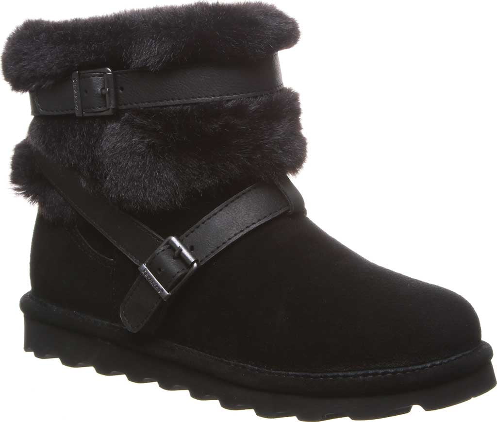 Women s Bearpaw Kiera Ankle Boot Black II Suede Faux Fur 9 M