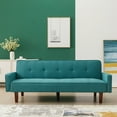 thumbnail image 3 of Aukfa 75" Linen Futon Convertible Sofa Bed for Home Office, Wooden Legs, Tufted Back, Blue, 3 of 10