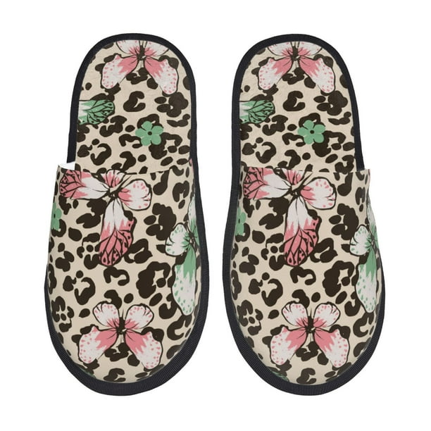 Balery Leopard Dots Pantuflas de Casa de Felpa Silenciosas con Diseño Estampado, Zapatillas Cómodas Antideslizantes de Algodón para Interior-Large