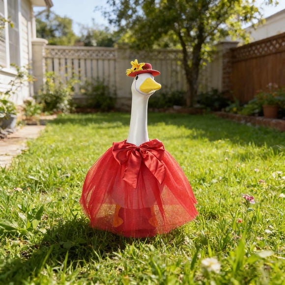 Linnome Spring Summer Bow Tutu Skirt Outfit for Patio Goose Seasonal Porch Decoration Red