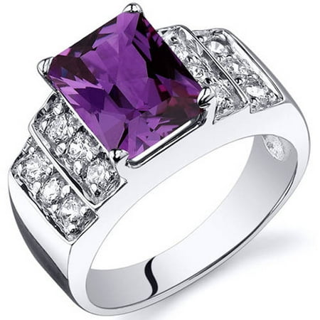 Oravo 3.00 Carat T.G.W. Created Alexandrite Rhodium-Plated Sterling Silver Engagement Ring