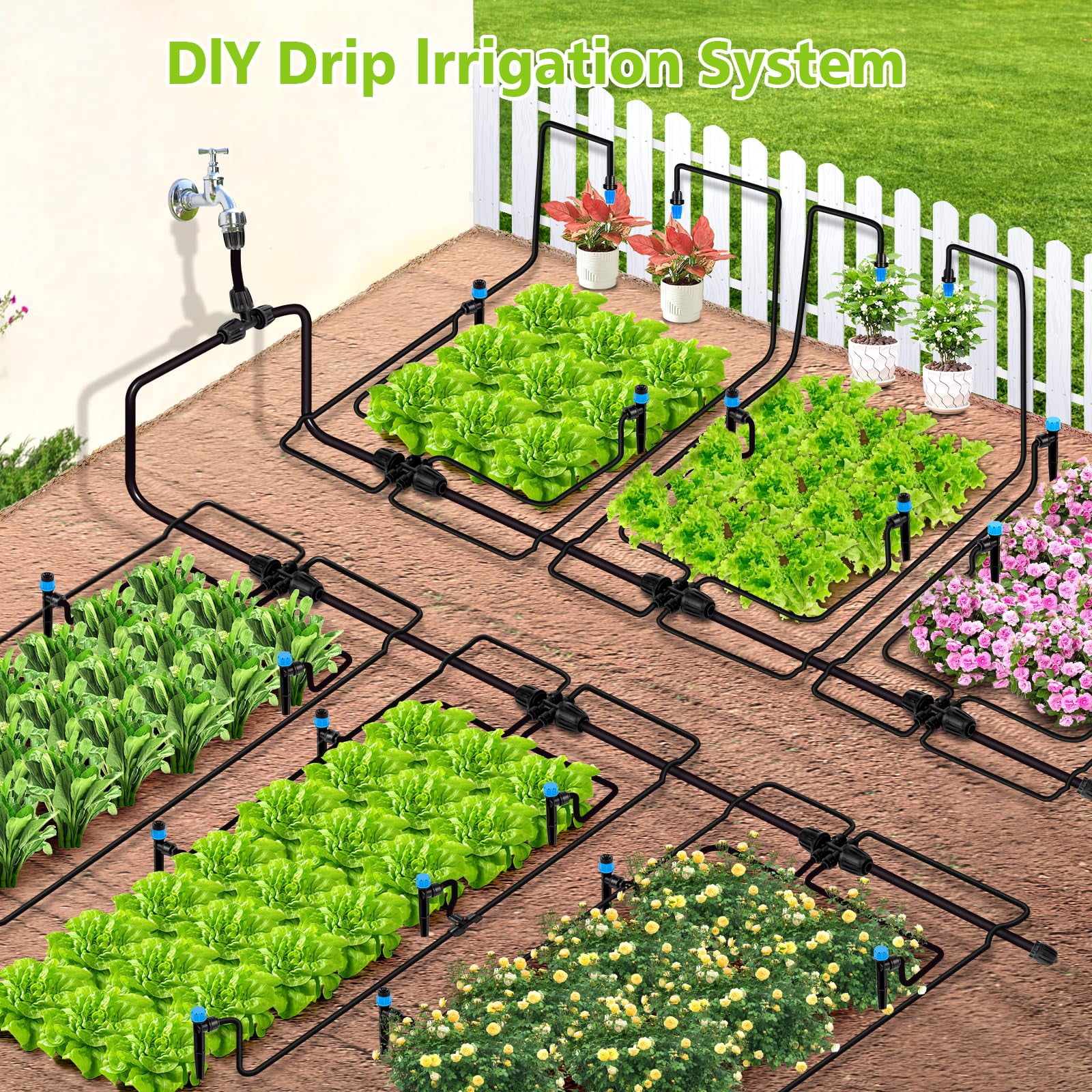 2026New 230FT Quick-Connect Drip Irrigation System Kit Automatic Garden Watering Misting System for Greenhouse Yard Lawn