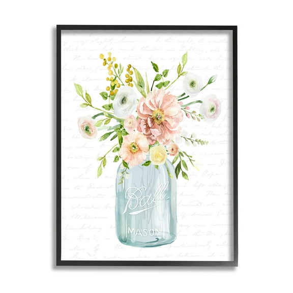 Stupell Industries Varied Flower Blossoms Botanical Leaves Patterned Words Graphic Art Black Framed Art Print Wall Art, Design by Lettered and Lined