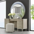 thumbnail image 2 of Michael Amini Eclipse Jacquard Fabric Vanity Stool in Moonlight Ivory, 2 of 11