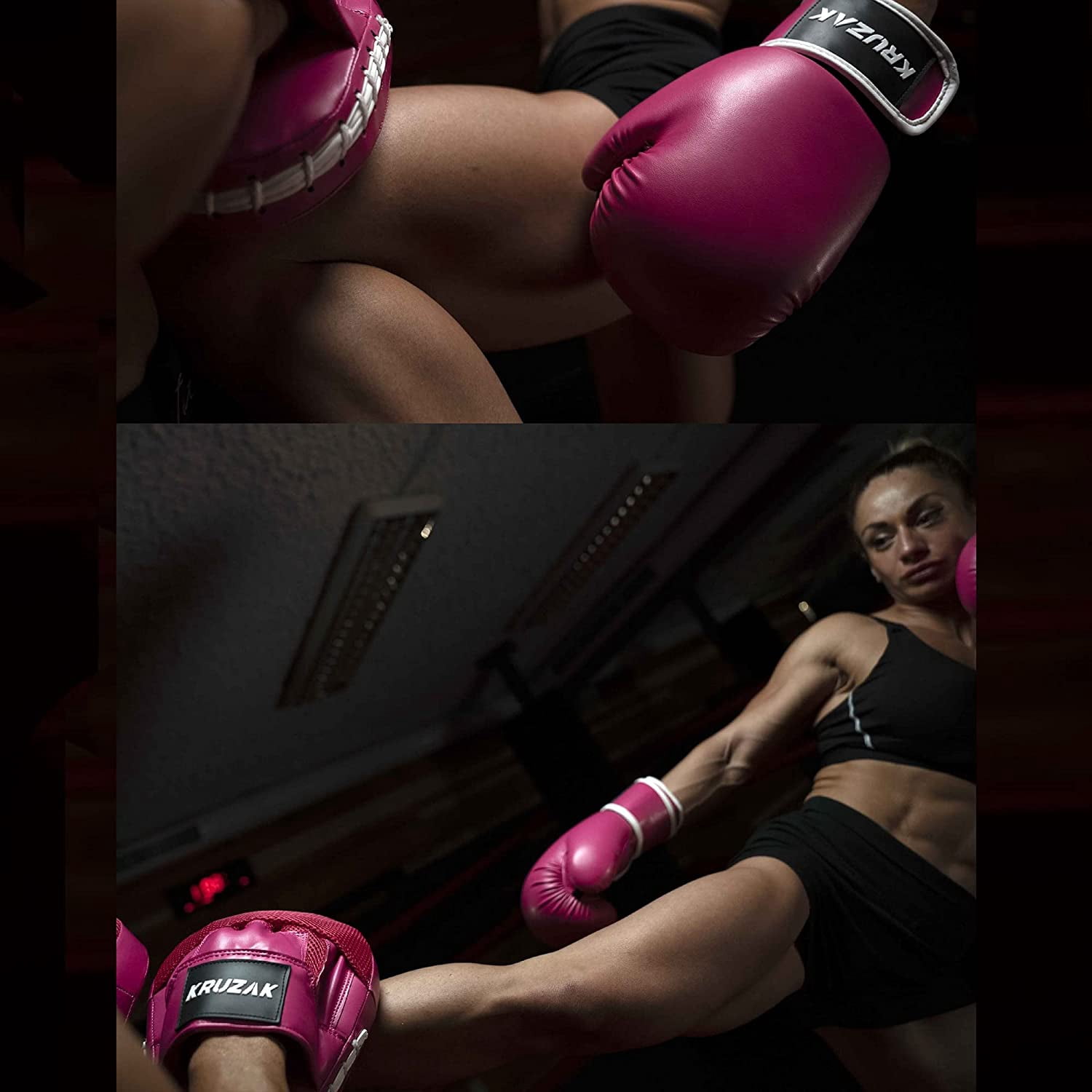 Kruzak Plain Boxing Gloves for Training, Sparring, Kickboxing, Muay Thai and Fighting (Pink, 10 oz)