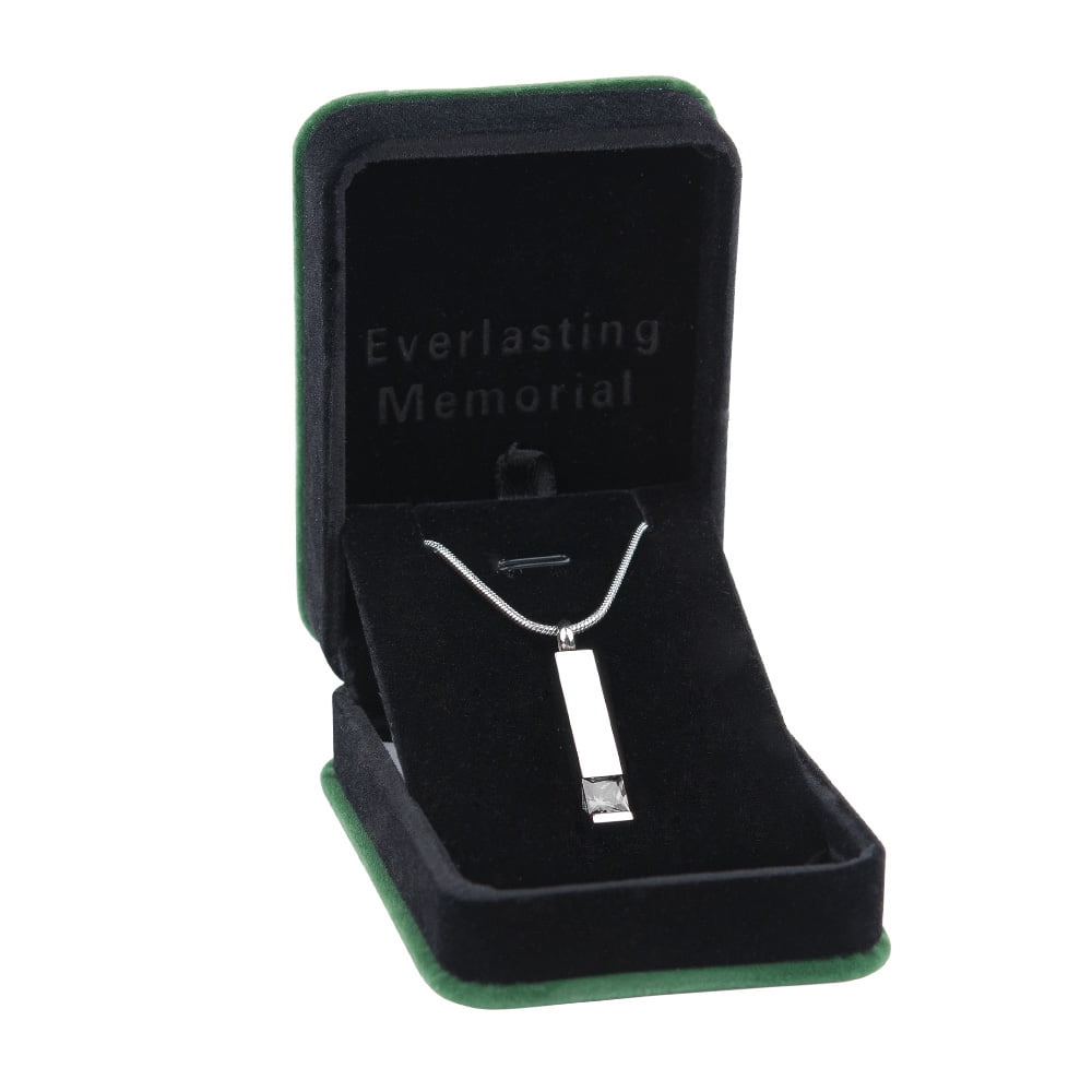 Cremation Jewelry Memorial Birthstone Bar Necklace Handcrafted Waterproof Human Ashes Urn Container with Free Funnel Kit and Velvet Jewelry Box [April]