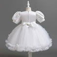 thumbnail image 6 of Wuxian Toddler Girls Bow Tutu Sequins Dress Short Puff Sleeve Round Neck High Waist Ruffles Tutu Dress Glitter Mesh Party Gown With Layered Dresses,White,4-5 Years, 6 of 7