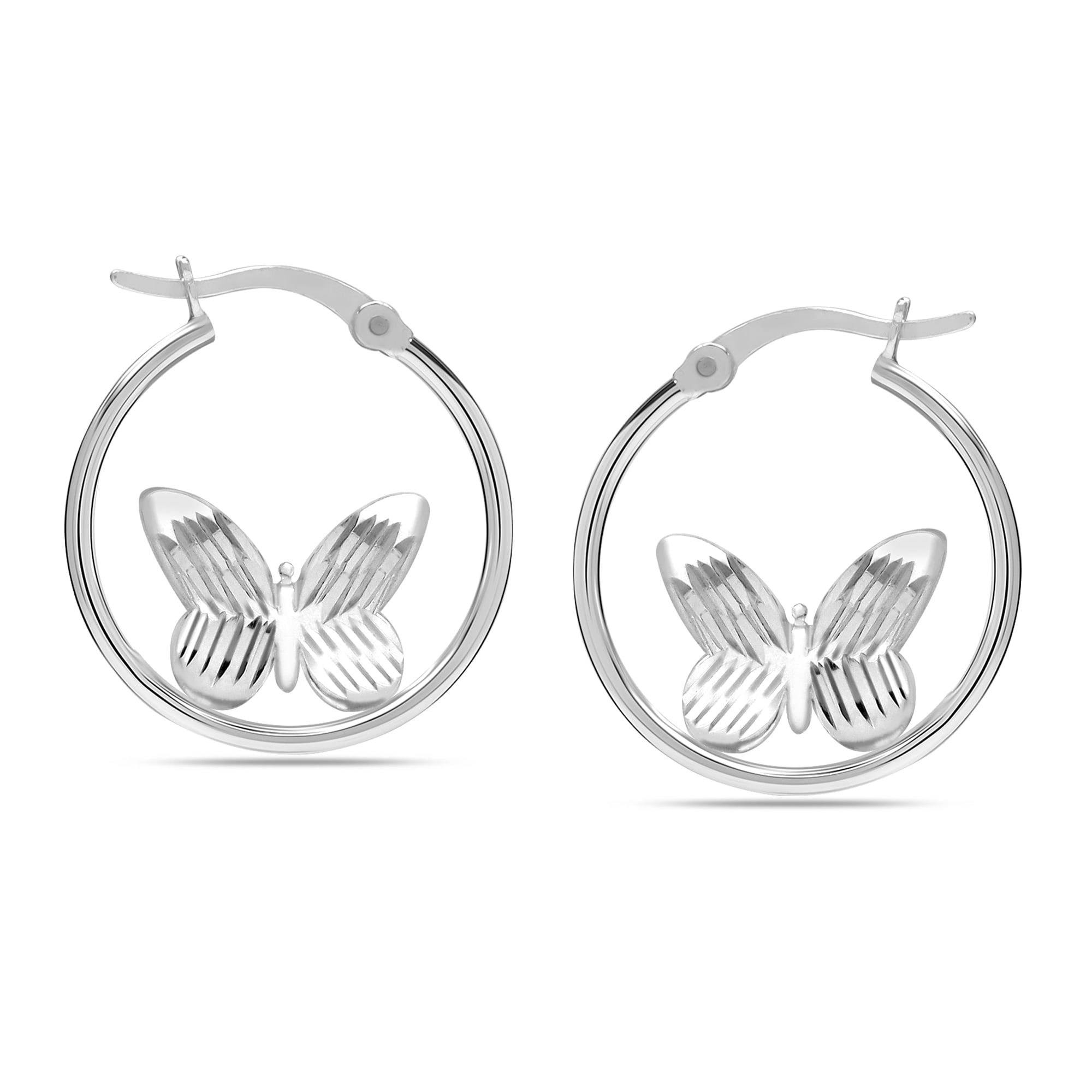 LeCalla 925 Sterling Silver Hypoallergenic Clip On Butterfly Hoop Earrings Jewelry Gifts for Women and Teen 20MM