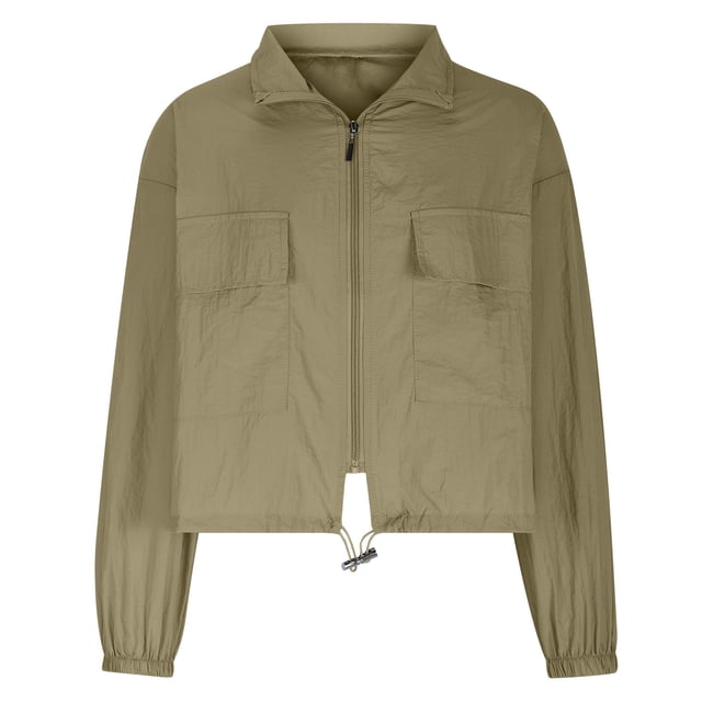 LOVZFMLL Jackets for Women's Solid Color Thin Drawstring Waistband Top Workwear Short Jacket