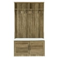 thumbnail image 2 of Wood Coat Wardrobe Rack with 4 Clothes Hook, Storage Racks with Sponge Pad and a Bench, Multifunctional 2-Tier Shoe Storage Cabinet for Bedroom, Porch, Guest Room, 2 of 8