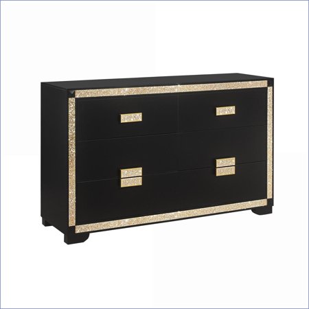 Dressers Modern Glam Black/Gold with Spacious Drawers | Black | Solid Wood+MDF