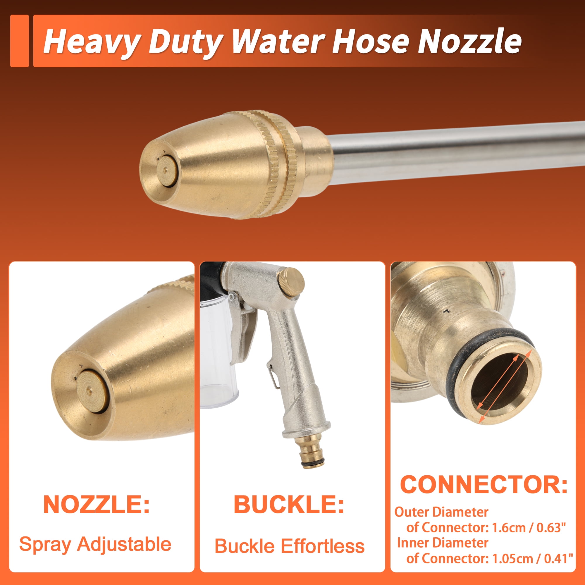 Unique Bargains Heavy Duty Water Hose Nozzle High Pressure Car Garden Hose Nozzle Adjustable Hand Sprayer for Gardening Vehicle Plastic Aluminum Alloy Silver Tone 1Pc