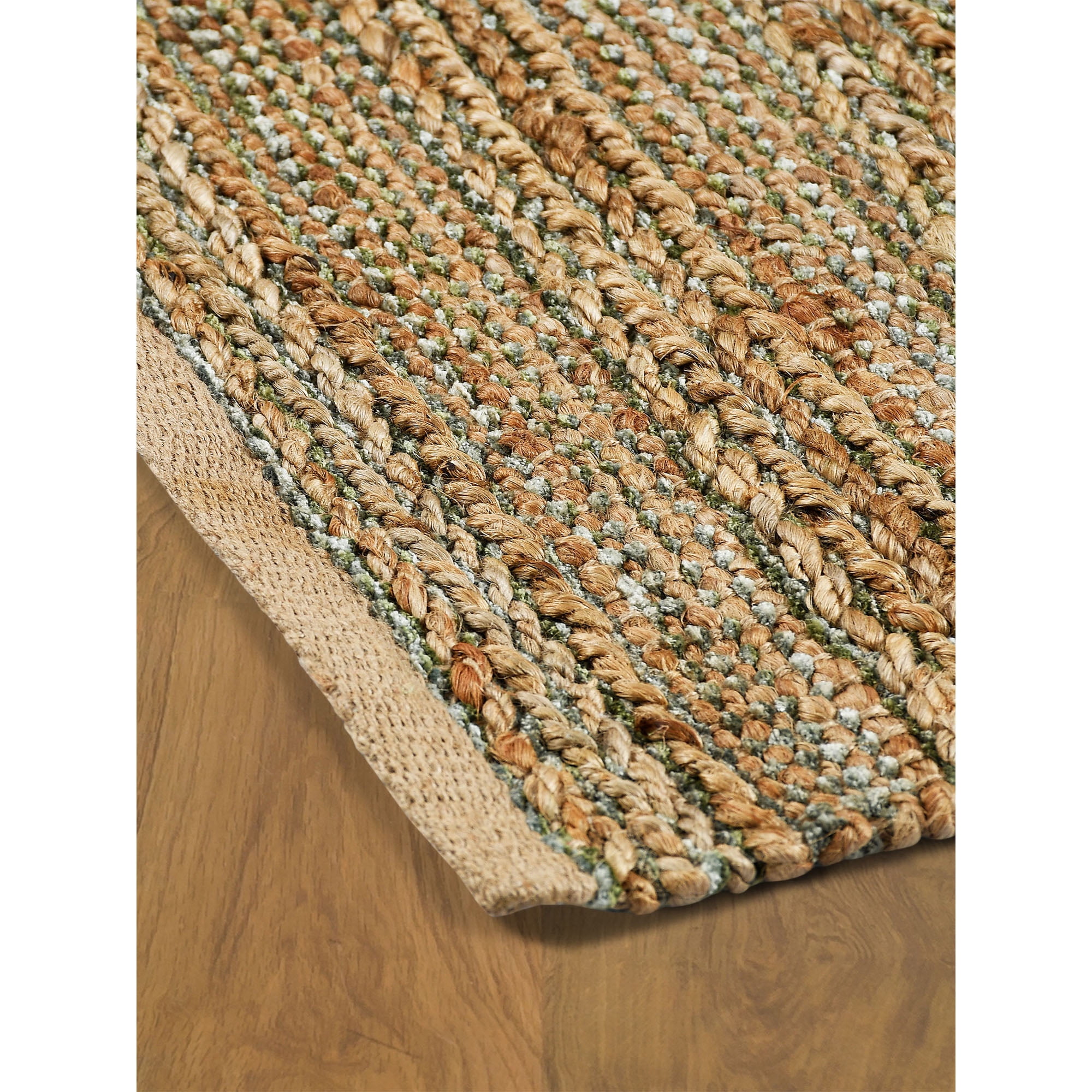 Ox Bay Ollie Striped Transitional Jute Hand-Woven Indoor Area Rug, Natural/Smoke Green, 7'9" x 9'9"