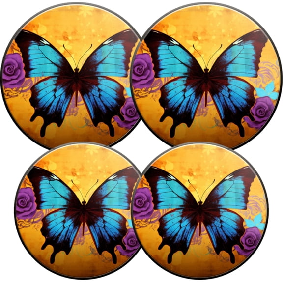 Gas Stove Burner Cover,Electric Stove Top Protector,Easy to Clean,Blue - winged Butterfly with Purple Roses