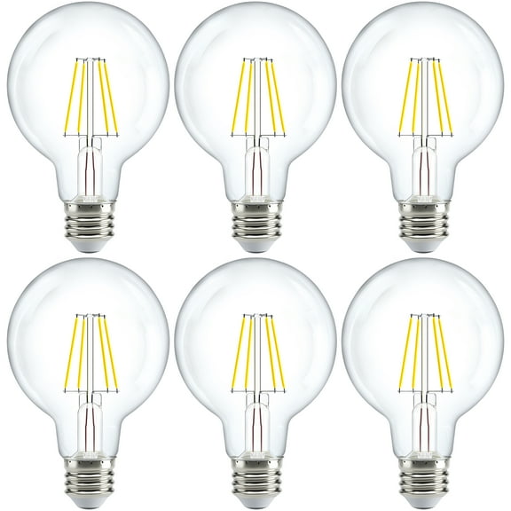 Sunco 6 Pack G25 Globe Light Bulbs LED Edison Vanity Light Bulbs, CRI90 3000K Warm White, Dimmable, 5W=60W, Clear Vintage Filament Globe, 500 Lumens, E26 Base Indoor Outdoor Clear UL.