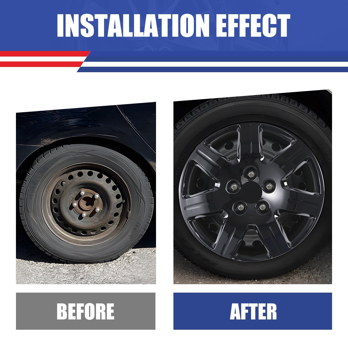 16" Set of 4 Hubcaps Wheel Rims Cover for 2006-2011 Honda Civic Compatible with Steel Wheels Bolt on Installation(16-inch,Black Lacquer)