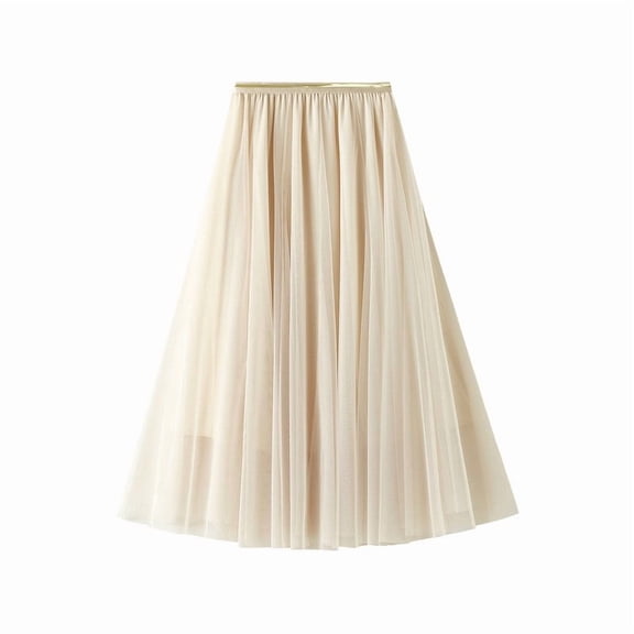 XIAOCHA Womens Pleated Tulle Maxi Skirt Elastic Waist Flowy Elegant Party Skirts