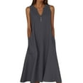 thumbnail image 3 of Summer Maxi Dresses for Women Solid Color Womens Dress V Neck Sleeveless Ladies' Dress with Side Pockets Button Summer Vacation Beach Fashion Plus Size S-XXXXXL, 3 of 6
