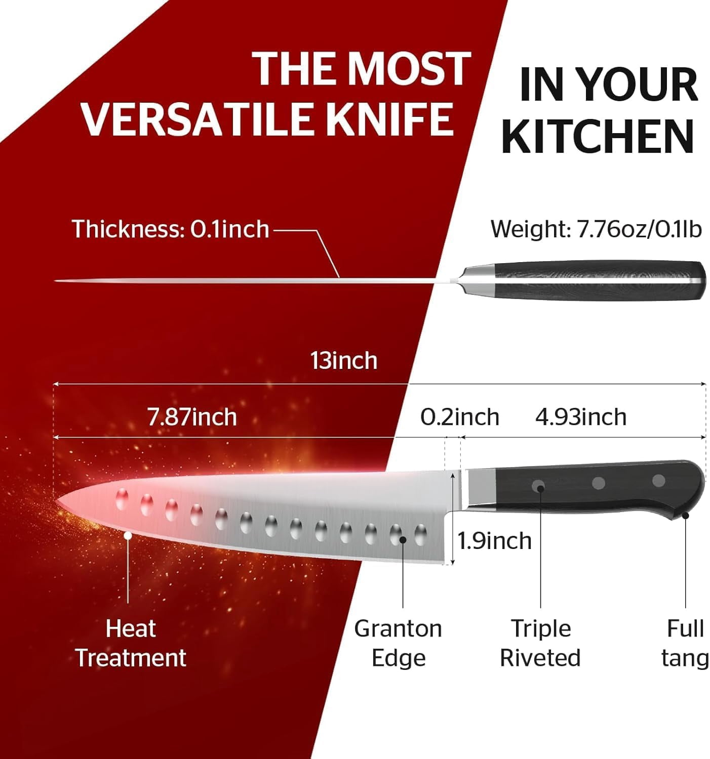 Sunhouse PREMIUM Chef Knife 7.9 inch, AUS-8 Stainless Steel – Superior 62HRC Hardness, Razor Sharp Blade, Full Tang, Ergonomic Handle, Perfect Gifts for Mom or Dad, Premium Gifts Box