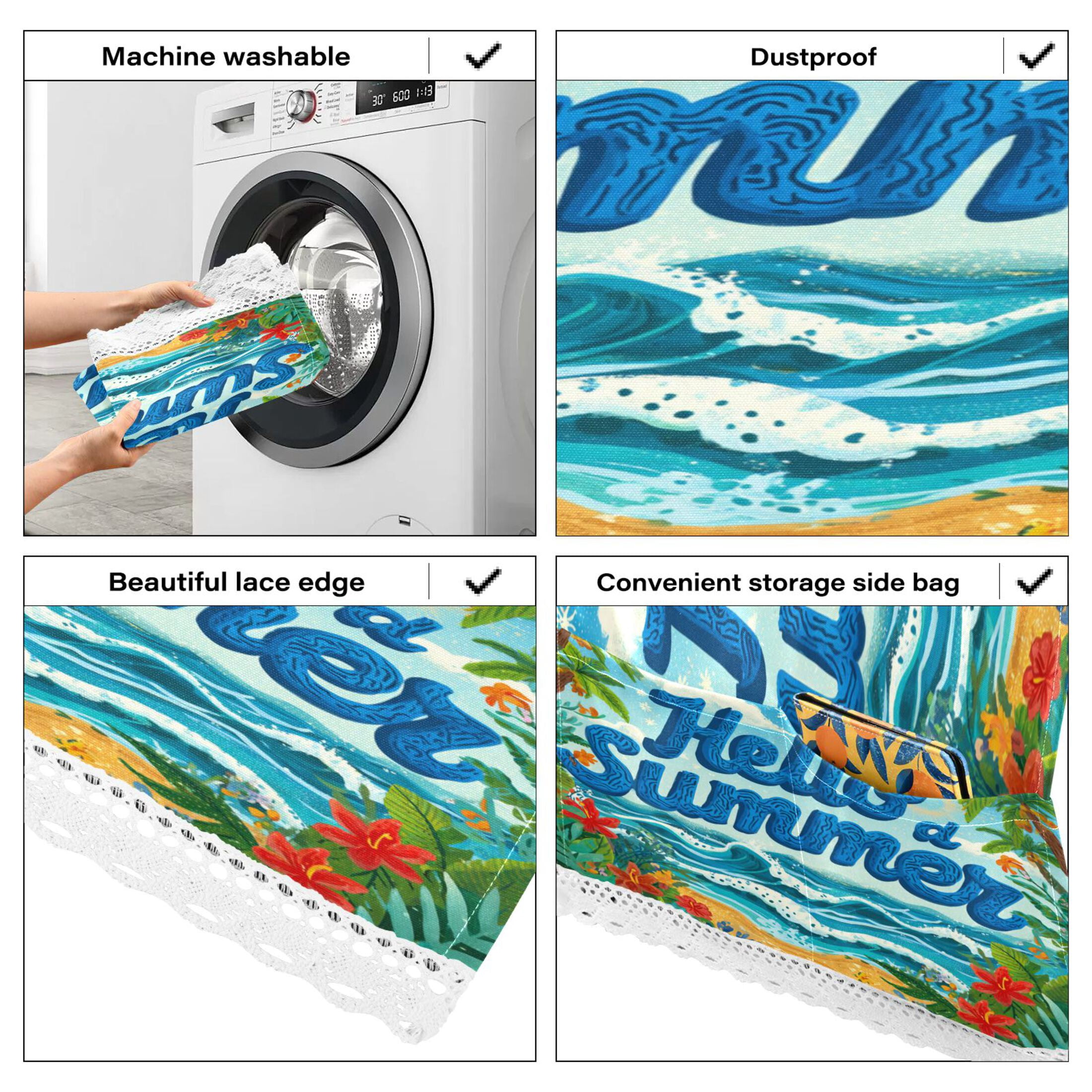 Wobogo Tropical Summer Waves Washing Machine Cover Dustproof Washer Dryer Cover Waterproof Laundry Room Decorative Protector